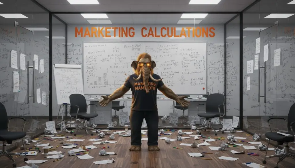 mammoth man doing marketing calculations